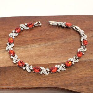 Sterling Silver Womens 2ct Red Ruby Gemstone 1ct Diamond Tennis Bracelet Jewelry